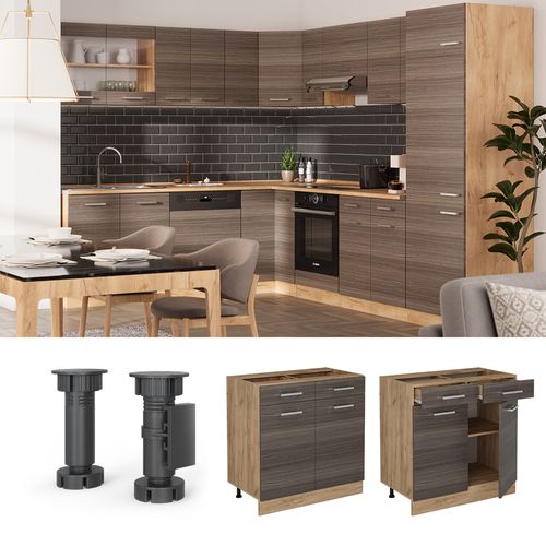 Meuble Cuisine R-line 53852 Gris Noble 80cm , Pt Anthracite