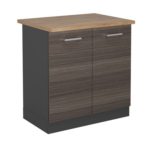 Meuble Bas Sous-évier R-line 53957 Gris Noble 80cm , Pt Chêne