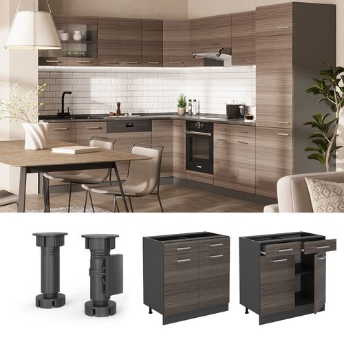 Meuble Cuisine R-line 53959 Gris Noble 80cm , Pt Anthracite