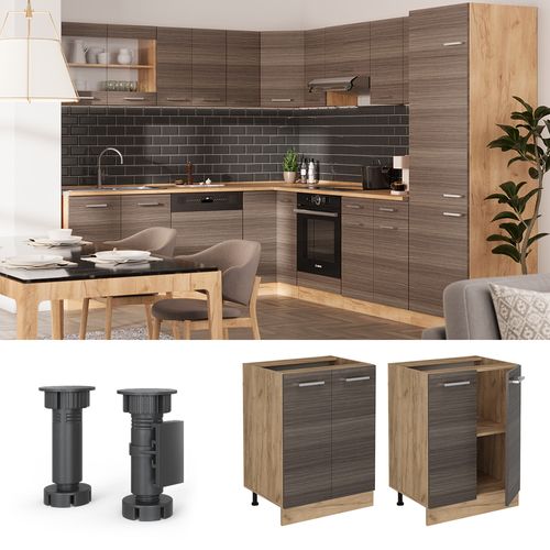 Meuble Bas De Cuisine R-line 53965 Gris Noble 60cm , Pt Anthracite