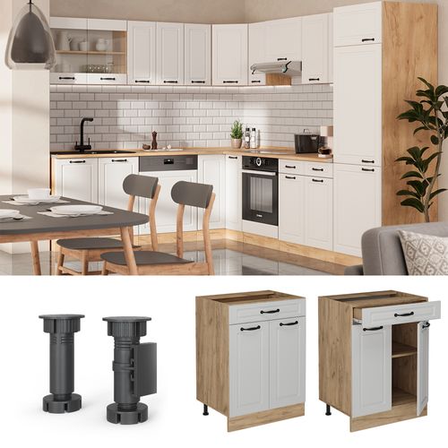 Meuble Cuisine R-line 54084 Blanc Campagne 60cm Avec Tiroir, Pt Anthracite