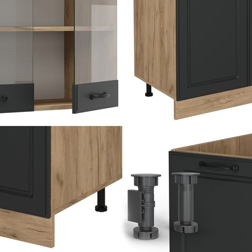 Cuisine R-line 54121 Anthracite Campagne/chêne Doré 300cm Avec Armoire Haute, Pt Chêne