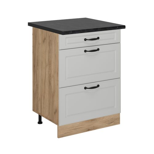 Meuble Cuisine R-line 54211 Blanc Campagne 60cm Avec Tiroirs, Pt Anthracite