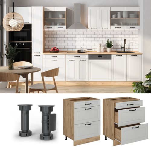 Meuble Cuisine R-line 54211 Blanc Campagne 60cm Avec Tiroirs, Pt Anthracite