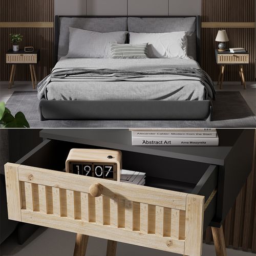 Table De Nuit Holk 54228 Anthracite/pin Lot De 2