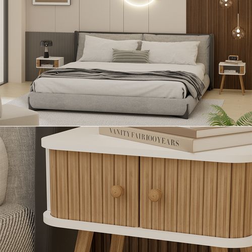 Table De Chevet Germo 54229 Blanc/bambou Lot De 2