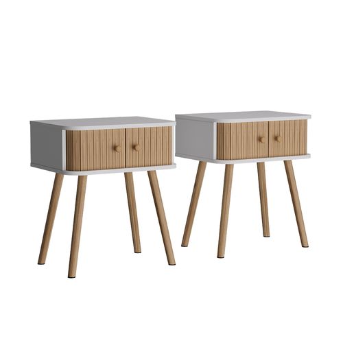 Table De Chevet Germo 54229 Blanc/bambou Lot De 2