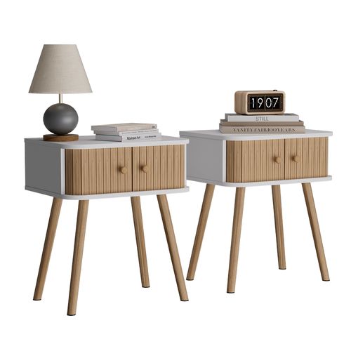 Table De Chevet Germo 54229 Blanc/bambou Lot De 2