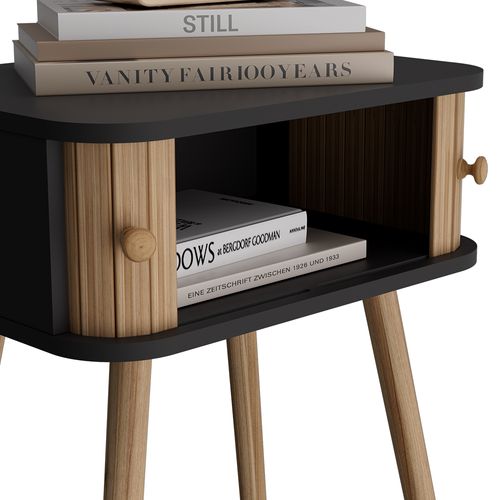 Table De Chevet Germo 54230 Anthracite/bambou Lot De 2