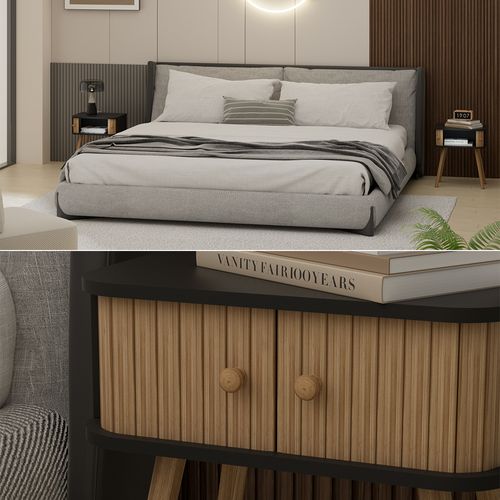 Table De Chevet Germo 54230 Anthracite/bambou Lot De 2