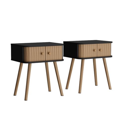 Table De Chevet Germo 54230 Anthracite/bambou Lot De 2