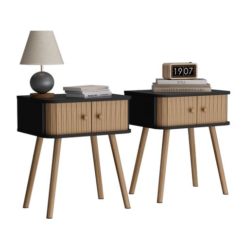 Table De Chevet Germo 54230 Anthracite/bambou Lot De 2