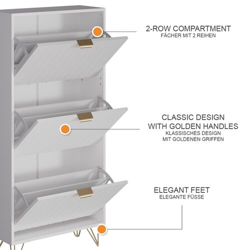 Armoire à Chaussures Helge, Blanc, 60x128.5cm 3 Compartiments