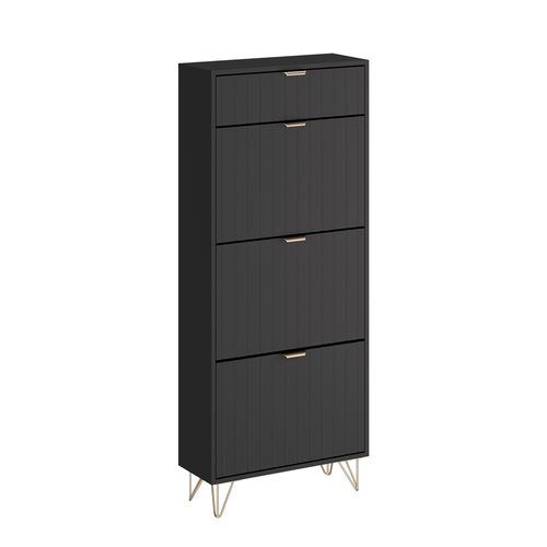Armoire à Chaussures Helge, Noir, 60x145cm 3 Compartiments