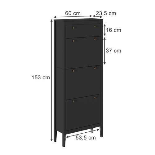 Armoire à Chaussures Aron 54258 Noir 60x153cm ,3 Compartiments