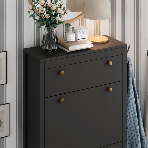 Armoire à Chaussures Aron 54258 Noir 60x153cm ,3 Compartiments