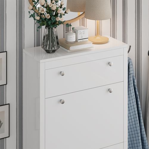 Armoire à Chaussures Aron 54259 Blanc 60x153cm , 3 Compartiments