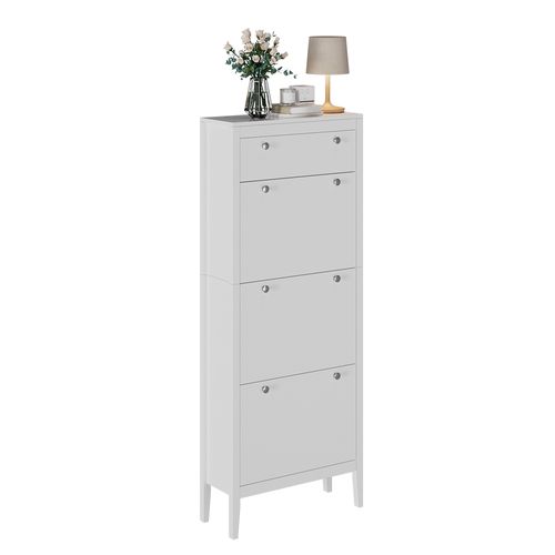 Armoire à Chaussures Aron 54259 Blanc 60x153cm , 3 Compartiments