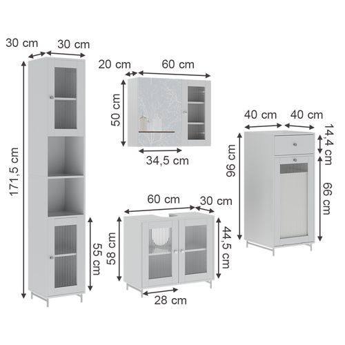 Meubles Bain Malte 54322 Blanc 4 Pièces