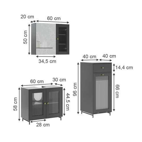 Ensemble De Meubles De Salle De Bains Malte 54324 Gris 3 Pièces Avec Armoire De Milieu