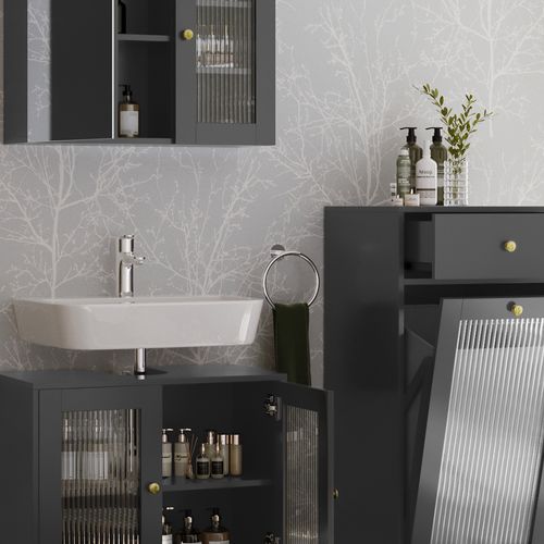 Ensemble De Meubles De Salle De Bains Malte 54324 Gris 3 Pièces Avec Armoire De Milieu