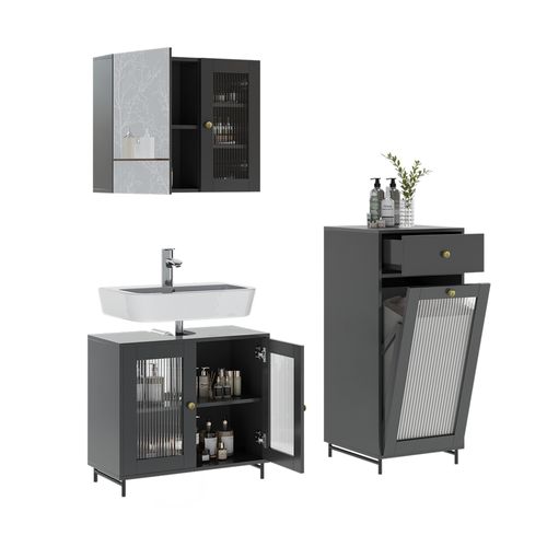 Ensemble De Meubles De Salle De Bains Malte 54324 Gris 3 Pièces Avec Armoire De Milieu