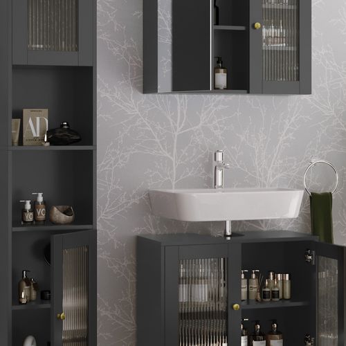 Ensemble De Meubles De Salle De Bains Malte 54325 Gris 3 Pièces Avec Armoire Haute