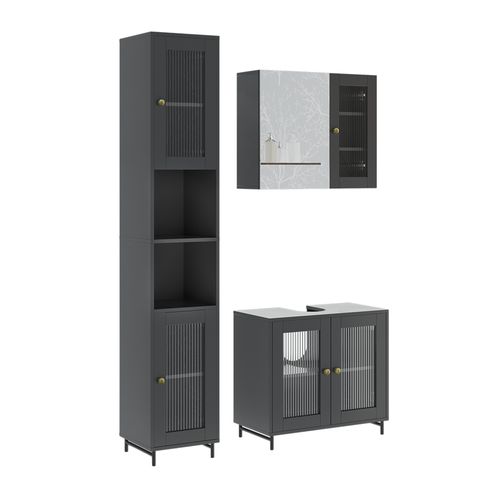 Ensemble De Meubles De Salle De Bains Malte 54325 Gris 3 Pièces Avec Armoire Haute