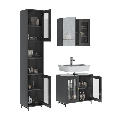 Ensemble De Meubles De Salle De Bains Malte 54325 Gris 3 Pièces Avec Armoire Haute
