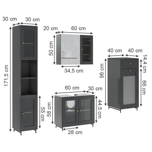 Meubles Bain Malte 54326 Gris 4 Pièces