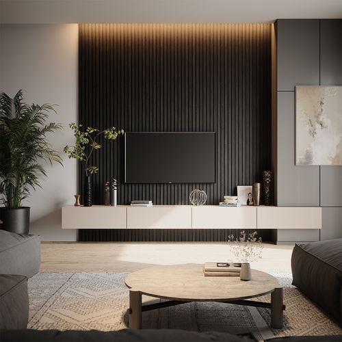 Set De 12 Panneaux Muraux Décoratifs 120x40 Cm - Noir