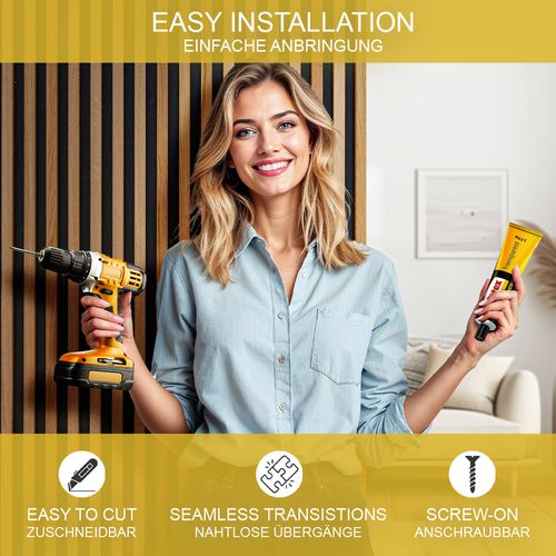 Set De 12 Panneaux Muraux Décoratifs 120x40 Cm - Noir