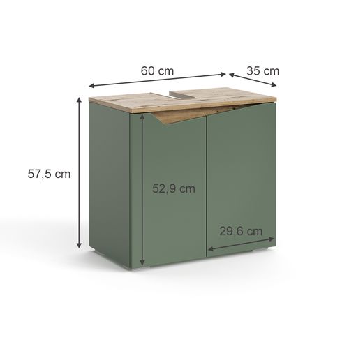 Meuble Sous Lavabo Marelle 54399 Vert/artisan 60x57.5cm Avec 2 Portes