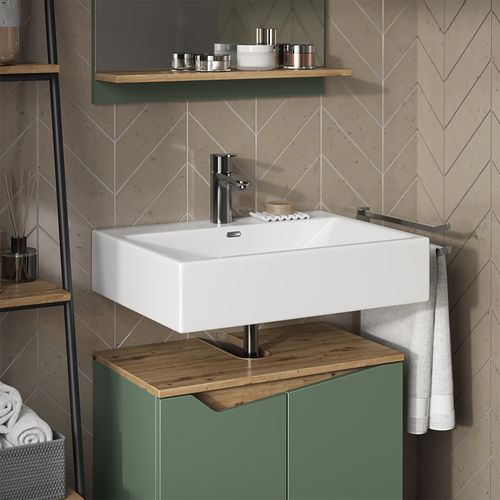Meuble Sous Lavabo Marelle 54399 Vert/artisan 60x57.5cm Avec 2 Portes
