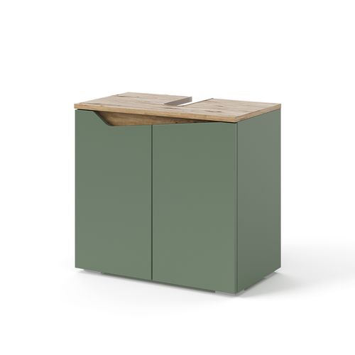 Meuble Sous Lavabo Marelle 54399 Vert/artisan 60x57.5cm Avec 2 Portes