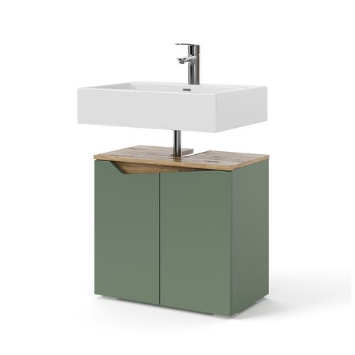 Meuble Sous Lavabo Marelle 54399 Vert/artisan 60x57.5cm Avec 2 Portes