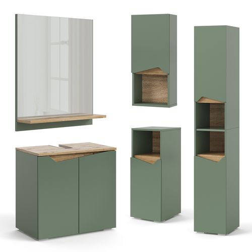Meuble Sous Lavabo Marelle 54399 Vert/artisan 60x57.5cm Avec 2 Portes