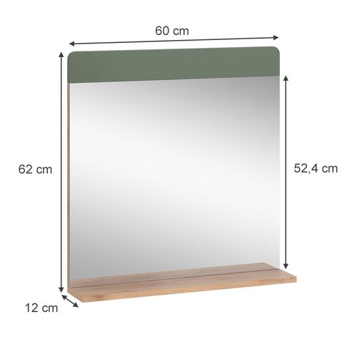 Miroir De Salle De Bain Izan 54416 Vert/force De Lor Chêne 60x62cm Avec Tablette