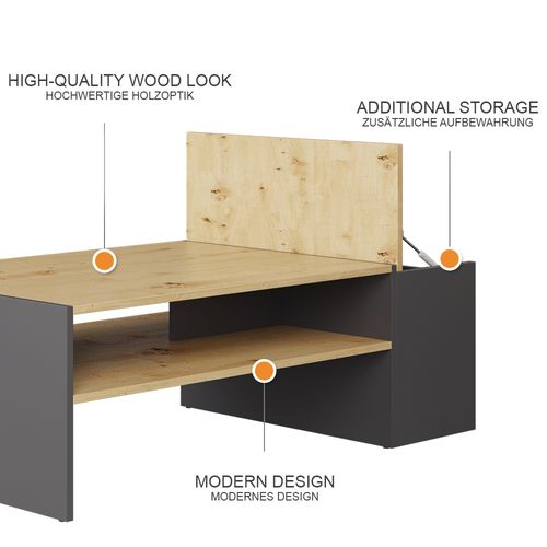 Table Basse Rubby 54447 Chêne Artisan/anthracite 110x60cm