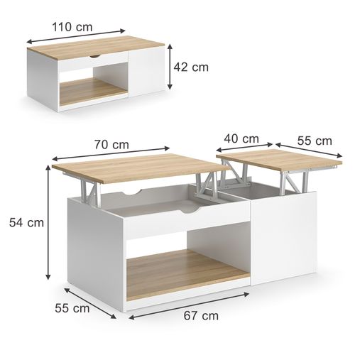 Table Basse Avela 54544 Blanc/sonoma 55x110cm