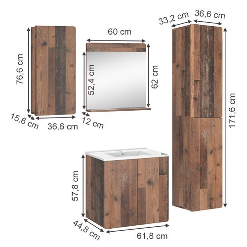 Meubles Bain Izan 54553 Oldstyle 5 Pièces Avec Armoire Haute Et Armoire Suspendue