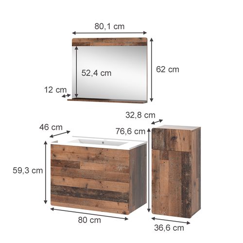 Ensemble De Meubles De Salle De Bains Izan 54556 Oldstyle 4 Pièces Avec Armoire De Milieu