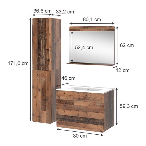 Ensemble De Meubles De Salle De Bains Izan 54557 Oldstyle 4 Pièces Avec Armoire Haute