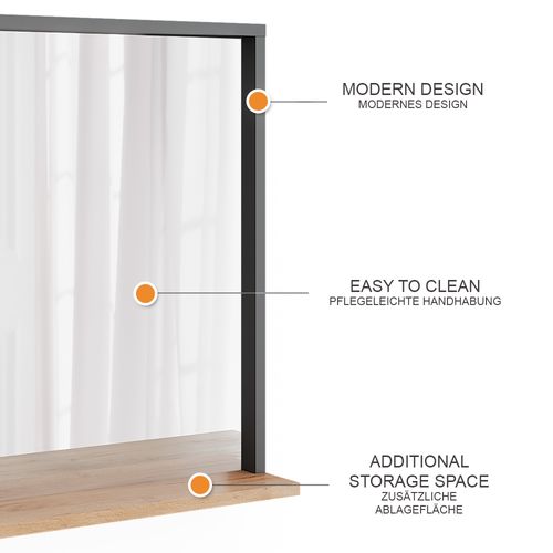 Miroir Mural Orlando 54577 Anthracite/chêne Doré 57x60cm Avec Miroir