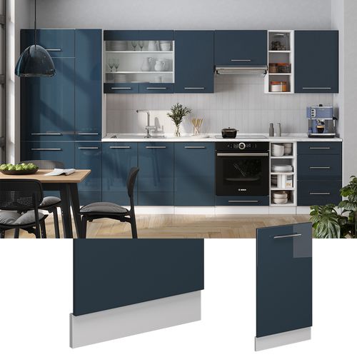 Façade De Lave-vaisselle Fame-line 54612 Bleu Foncé Brillant 45cm , Pt Chêne