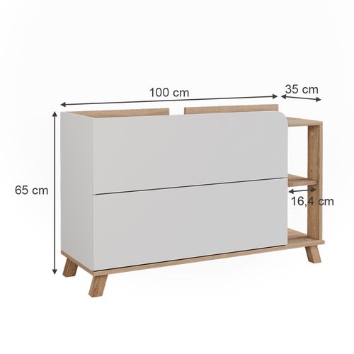 Meuble Sous Vasque Simple Karen, Sonoma/blanc, 100x65cm Avec 2 Tiroirs