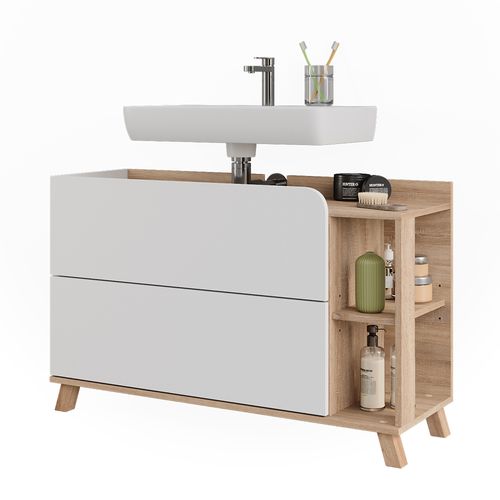 Meuble Sous Vasque Simple Karen, Sonoma/blanc, 100x65cm Avec 2 Tiroirs