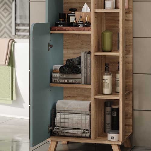 Armoire De Salle De Bain Karen 54683 Sonoma/bleu 50x175cm Avec 2 Portes