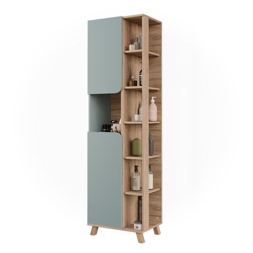 Armoire De Salle De Bain Karen 54683 Sonoma/bleu 50x175cm Avec 2 Portes