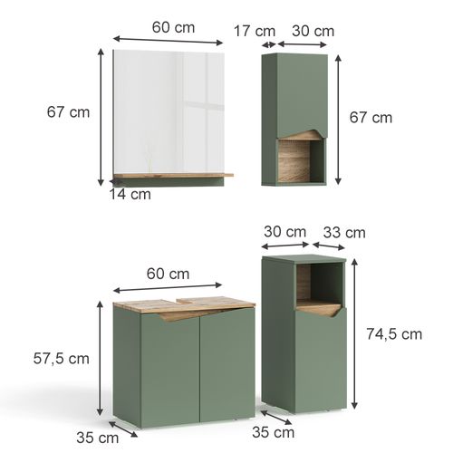 Ensemble De Meubles De Salle De Bains Marelle 54704 Vert/artisan 4 Teile